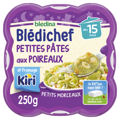 BLEDINA BLEDICHEF - Plat bébé du soir Petites pâtes aux poireaux et kiri, dès 15 mois - 250g