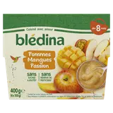 BLEDINA - Dessert bébé Pommes Mangues Passion, dès 8 mois - 4x100g