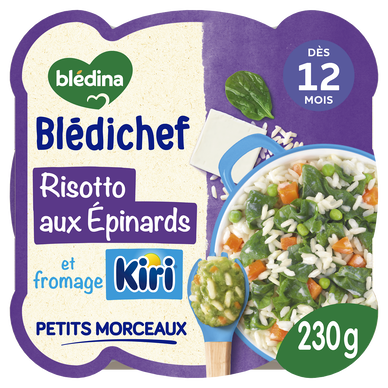 BLEDINA BLEDICHEF - Plat bébé du midi Risotto aux épinards et fromageKiri, dès 12 mois - 230g
