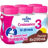 CANDIA BABY - Lait de croissance bébé 3ème âge au chocolat, dès 12 mois - 6x25cl