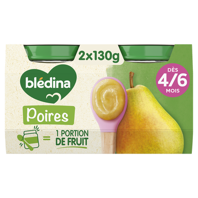 BLEDINA - Dessert bébé Poire Williams, dès 4 mois - 2x130g