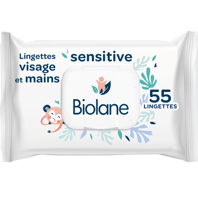 Lingettes visage et mains sensitives BIOLANE, x55