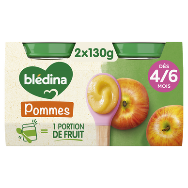 BLEDINA - Dessert bébé Pommes, dès 4 mois - 2x130g