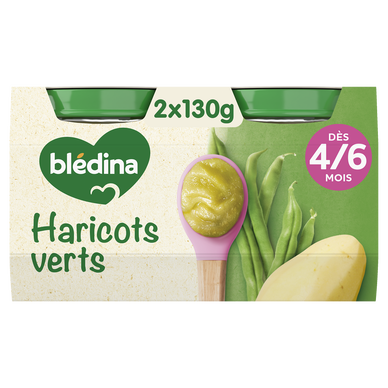 BLEDINA - Plat bébé du midi Haricots verts, dès 4 mois - 2x130g