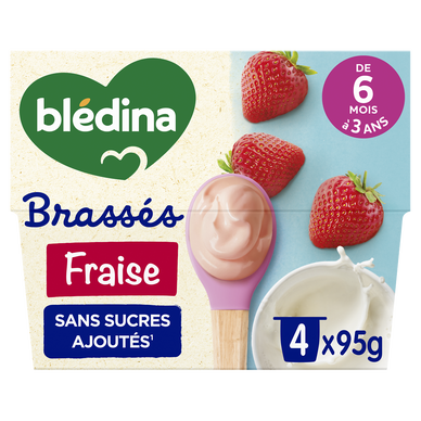 BLEDINA - Dessert brassé bébé fraise dès 6 mois - 4x95g