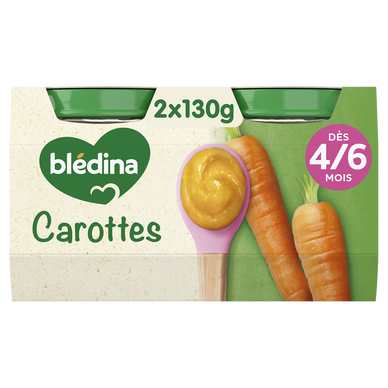 BLEDINA - Plat bébé du midi Carottes, dès 4 mois - 2x130g