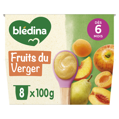 BLEDINA - Dessert bébé Fruits du verger, de 6 à 12 mois - 8x100g