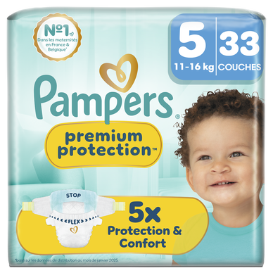 Couches PAMPERS Premium Protection taille 5 11kg-16kg x33