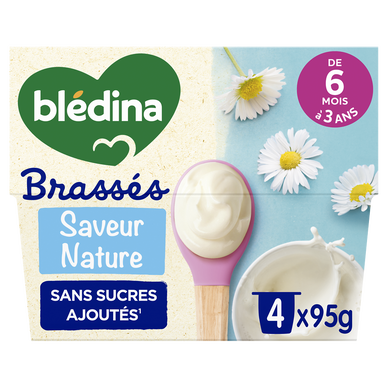 BLEDINA - Dessert brassé bébé nature dès 6 mois - 4x95g