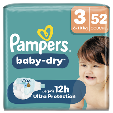 Couches PAMPERS Baby-Dry Taille 3 6kg-10kg x52