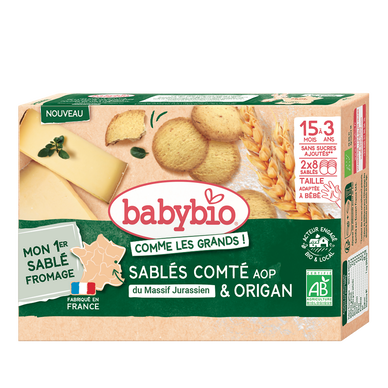 Sablé comté AOP du Massif Jurassien & origan dés 15 mois bio BABYBIO 72g