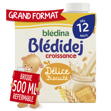 BLEDINA BLEDIDEJ - Lait et Céréales bébé Délice Biscuité Croissancedès 12 mois - La brique de 500ml