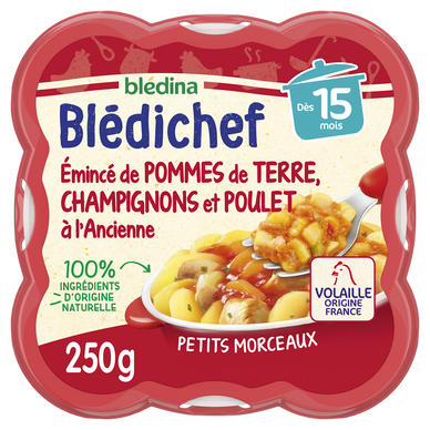 BLEDINA BLEDICHEF - Plat bébé pomme de terre champignons poulet, dès 15 mois - 250g - Repas bébé