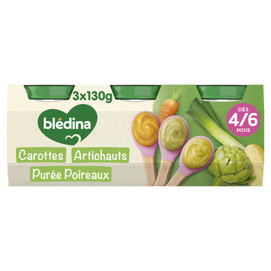 BLEDINA - Purée de légumes, dès 4 mois - 3x130g