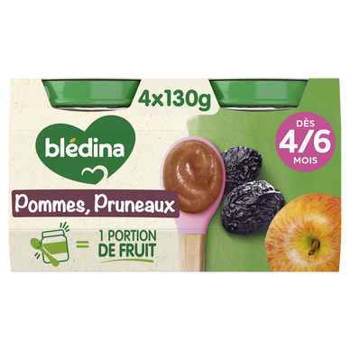 BLEDINA - Dessert bébé Pommes pruneaux, dès 4 mois - 4x130g
