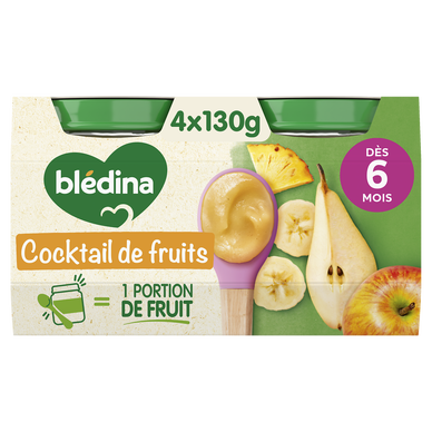 BLEDINA - Cocktail de fruits, de 6 à 12 mois - 4x130g