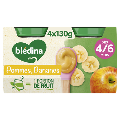 BLEDINA - Dessert bébé Pommes Bananes, dès 4 mois - 4x130g