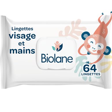 Lingettes pour visage et mains BIOLANE, étui de 64