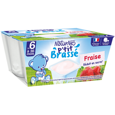 NESTLE P'TIT BRASSE - Dessert lacté bébé Fraise, de 6 à 12 mois - 4x100g