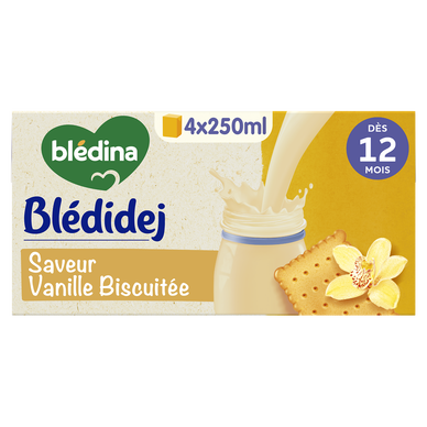 BLEDINA BLEDIDEJ - Lait et Céréales bébé Croissance Vanille dès 12mois- Brique 4x250ml