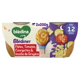 Plat bébé du soir pâtes coquilles tomates courgettes et touche de Gruyère, dès 12 mois Blédina BLEDINER 2x200g