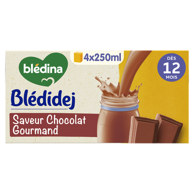 BLEDINA BLEDIDEJ - Lait et Céréales bébé Croissance Chocolat Gourmanddès 12 mois - Brique 4x250ml