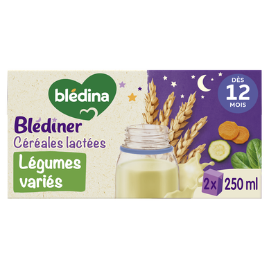 BLEDINA BLEDINER - Lait et céréales bébé soir aux légumes, dès 12 mois- 2x250ml