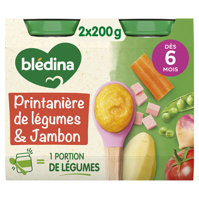 BLEDINA BLEDICHEF - Plat bébé du midi Printanière de légumes jambon, de 6 à 12 mois - 2x200g - Petits pots bébé