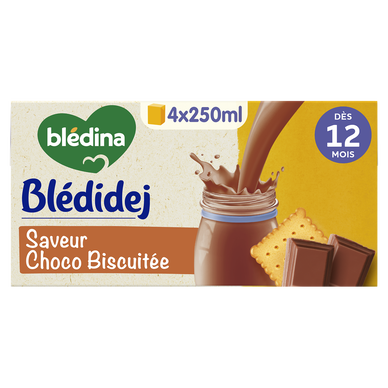 BLEDINA BLEDIDEJ - Lait et céréales bébé chocolat biscuité, dès 12 mois - 4x250ml