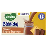 BLEDINA BLEDIDEJ - Lait et céréales bébé chocolat biscuité, dès 12 mois - 4x250ml