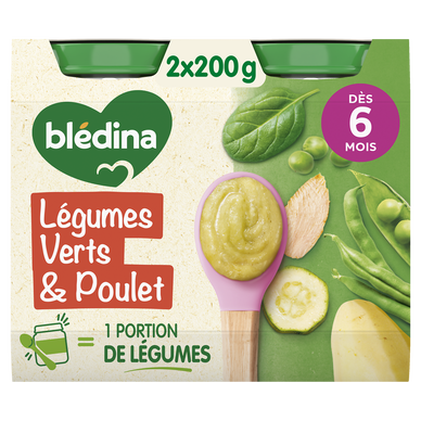BLEDINA BLEDICHEF - Plat bébé du midi Légumes verts poulet, de 6 à 12mois - 2x200g - Petits pots bébé