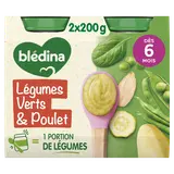 BLEDINA BLEDICHEF - Plat bébé du midi Légumes verts poulet, de 6 à 12mois - 2x200g - Petits pots bébé