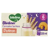 BLEDINA BLEDINER - Lait et céréales bébé soir aux légumes potiron, de6à 12 mois - 2x250ml - Petits pots bébé