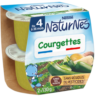 NESTLE NATURNES - Plat bébé du midi Courgettes, dès 4 mois - 2x130g -Petits pots bébé