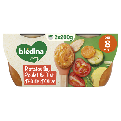 BLEDINA BLEDICHEF - Plat bébé du midi Ratatouille, poulet & filet d'huile d'olive, dès 8 mois - 2x200g