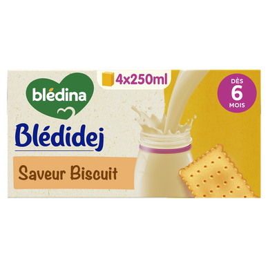 BLEDINA BLEDIDEJ - Lait et céréales bébé saveur biscuit, de 6 à 12 mois - 4x250ml