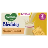 BLEDINA BLEDIDEJ - Lait et céréales bébé saveur biscuit, de 6 à 12 mois - 4x250ml