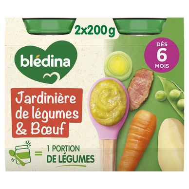 BLEDINA BLEDICHEF - Plat bébé du midi Boeuf aux légumes, de 6 à 12 mois - 2x200g - Petits pots bébé