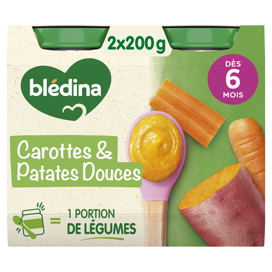 BLEDINA - Purée carottes patates douces, de 6 à 12 mois - 2x200g