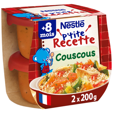 NESTLE P'TITE RECETTE - Plat bébé du midi Couscous, dès 8 mois - 2x200g - Repas bébé