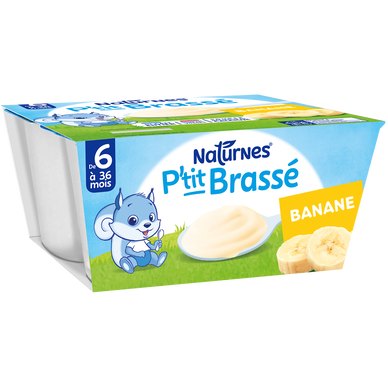 NESTLE P'TITS BRASSE - Dessert lacté bébé banane, de 6 à 12 mois - 4x100g