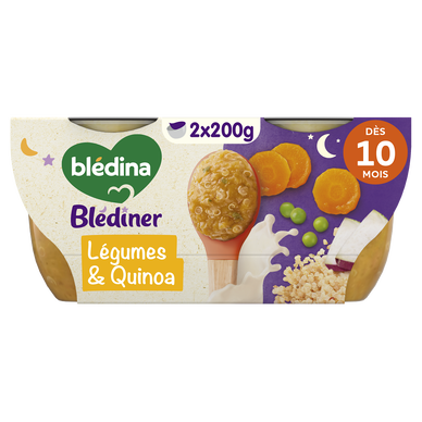 BLEDINA BLEDINER - Plat bébé du soir Légumes Quinoa, dès 12 mois - 2x200g - Repas bébé