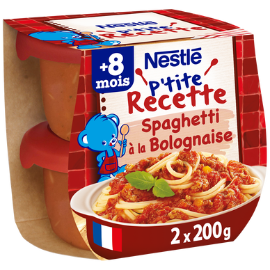 NESTLE P'TITE RECETTE - Plat bébé du midi Spaghetti bolognaise, dès 8mois - 2x200g - Repas bébé