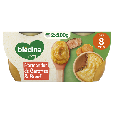 BLEDINA BLEDIDEJ - Plat bébé du midi Parmentier de carottes & boeuf, dès 8 mois - 2x200g