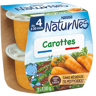 NESTLE NATURNES - Plat bébé du midi Carottes, dès 4 mois - 2x130g - Petits pots bébé