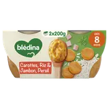 BLEDINA LES IDEES DE MAMAN - Plat bébé du midi Moulins de carottes, riz, jambon, dès 8 mois - 2x200g - Repas bébé