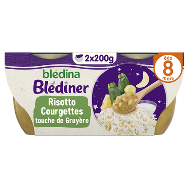 BLEDINA BLEDINER - Plat bébé Risotto de courgettes, dès 8 mois -2x200g