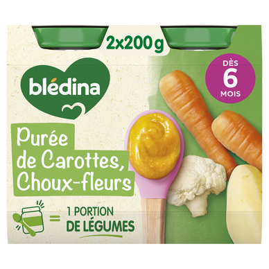 BLEDINA - Purée Carottes Choux-fleurs, de 6 à 12 mois - 2x200g