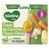 BLEDINA - Purée Carottes Choux-fleurs, de 6 à 12 mois - 2x200g