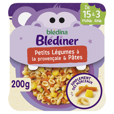 BLEDINA BLEDINER - Plat bébé soir morceaux légumes pâtes, dès 15 mois-200g - Repas bébé
